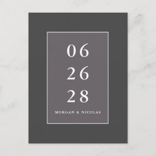 Carte Postale Mariage minimaliste moderne gris Enregistrer la da