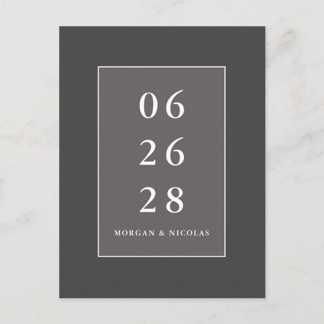 Carte Postale Mariage minimaliste moderne gris Enregistrer la da (Devant)