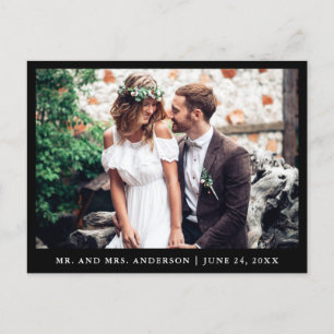 Carte Postale Mariage minimaliste Photo Merci Blk
