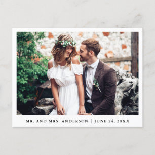Carte Postale Mariage minimaliste Photo Merci Wht