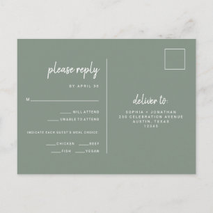 Carte Postale Mariage minimaliste Sage vert   Choix de repas RSV