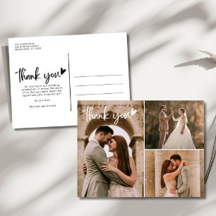 Carte Postale Mariage moderne 3 Photo Collage Merci