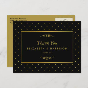 Carte Postale Mariage moderne Black & Gold Foil Effet Merci