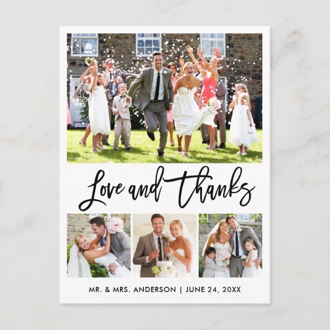 Carte Postale Mariage Moderne Brush Script Amour Merci 4 Photo (Devant)