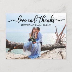 Carte Postale Mariage Moderne Calligraphie Amour et Merci Photo