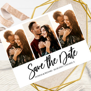 Carte Postale Mariage moderne Enregistrer La Date 3 Photo Collag