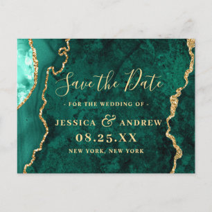 Carte Postale Mariage moderne Golden Green Agate Enregistrer la