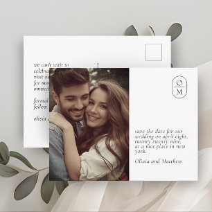 Carte Postale Mariage Moderne Minimaliste Photo Monogramme
