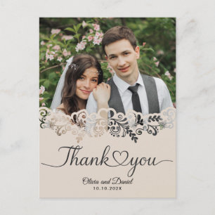 Carte Postale Mariage Moderne Script Love Heart Remerciements À