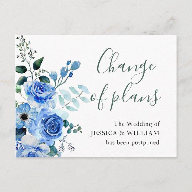 Carte Postale Mariage Modifier la date Roses bleus (Devant)