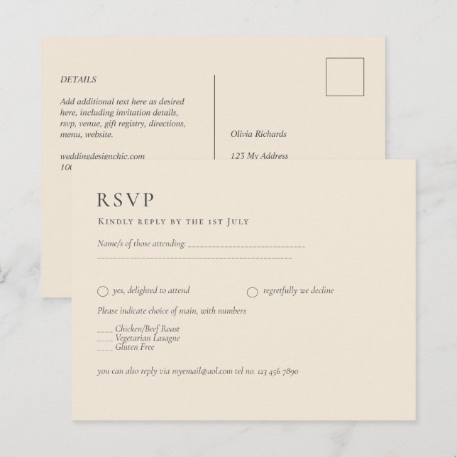 Carte Postale MARIAGE monochrome BEIGE clair BUDGET (Devant / Derrière)