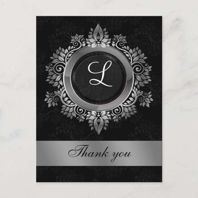Carte Postale mariage monogramme argent merci (Devant)