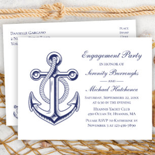Carte Postale Mariage Nautique Marine Blue Ancre