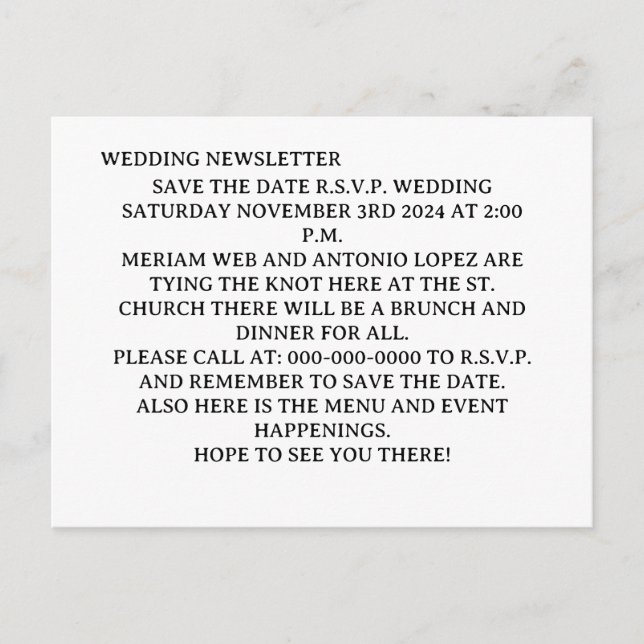 CARTE POSTALE mariage NEWSLETTER ENREGISTRER LA DA (Devant)