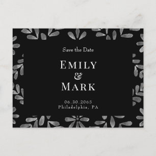 Carte Postale Mariage noir & blanc élégant Enregistrer la date