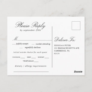 Carte Postale Mariage noir et blanc tout simplement élégant RSVP
