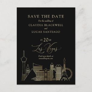 Carte Postale Mariage noir et or Las Vegas