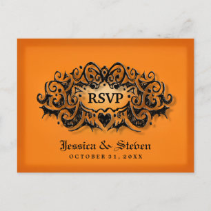 Carte postale Mariage noir orange gras RSVP Hallow