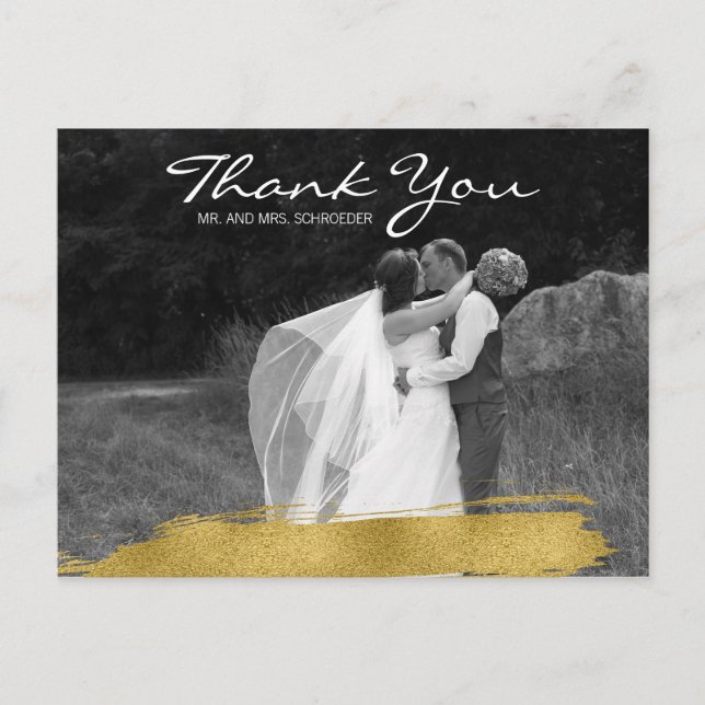 Carte postale Mariage or moderne brosse Merci (Devant)