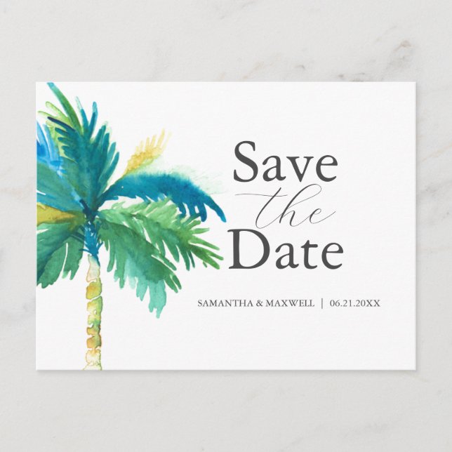 Carte Postale Mariage Palm Tree Enregistrer La Date (Devant)
