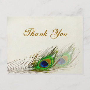 Carte postale Mariage Peacock plumes Merci