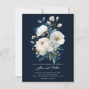 Carte Postale Mariage Peony bleu et blanc