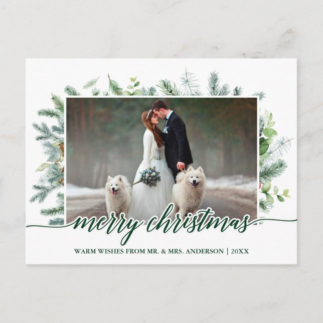 Carte Postale Mariage Photo Calligraphie Pin de Noël Verdure (Devant)