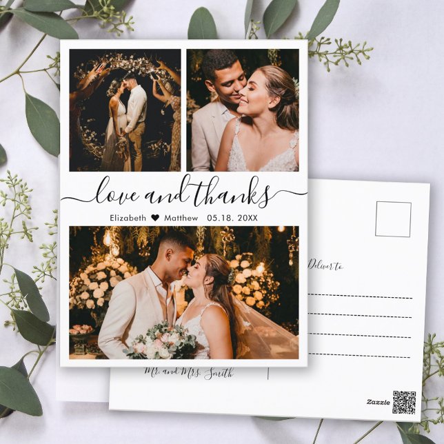 Carte Postale Mariage Photo Collage Amour et Merci Merci (Créateur téléchargé)