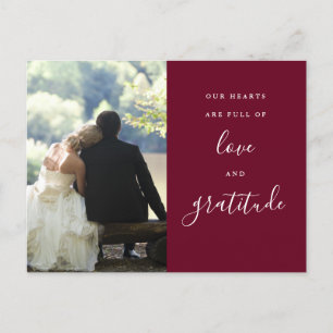 Carte Postale Mariage photo de Burgundy Script Merci