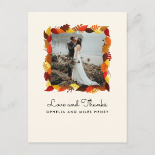 Carte Postale Mariage photo de cadre de feuilles d'automne Merci