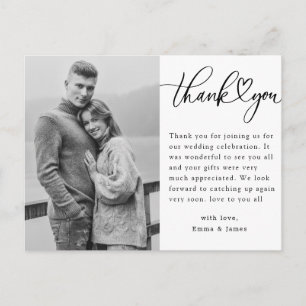Carte Postale Mariage photo de coeur noir et blanc Merci