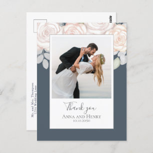 Carte Postale Mariage Photo Elégant Merci Floral Grey
