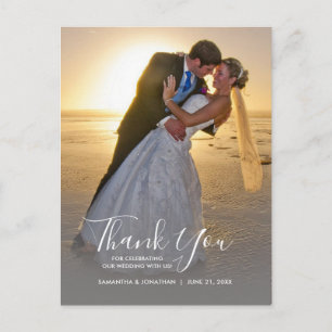 Carte Postale Mariage photo et calligraphie verticale Merci