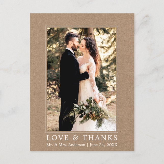 Carte Postale Mariage Photo Kraft Simple Moderne (Devant)