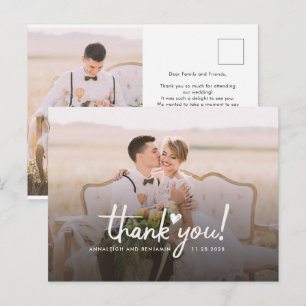 Carte Postale Mariage Photo Love Coeur Script Merci