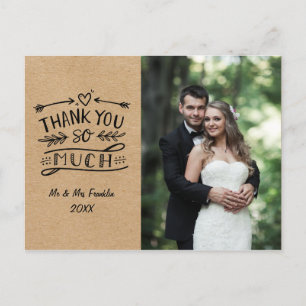 Carte Postale Mariage Photo Merci Rustic Kraft Boho Postcard