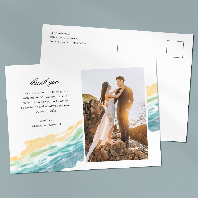 Carte postale Mariage photo minimaliste de plage (Créateur téléchargé)