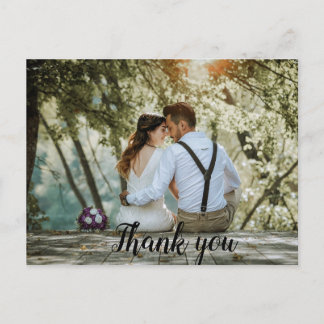 Carte Postale Mariage photo minimaliste moderne Merci de script