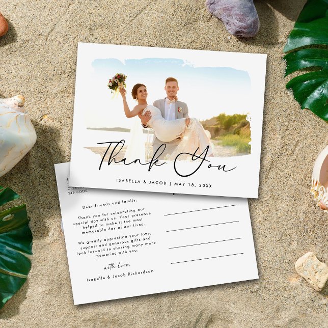 Carte Postale Mariage photo moderne et élégant Merci (Créateur téléchargé)