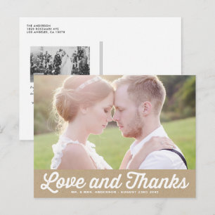 Carte Postale Mariage photo papier Kraft Retro Script