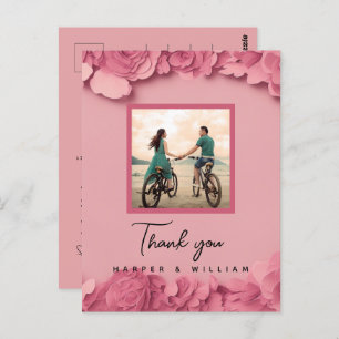 Carte Postale Mariage photo rose floral merci