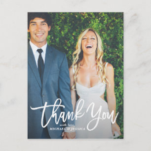 Carte Postale Mariage photo rustique Letting main Merci