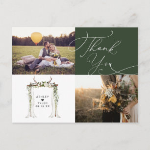 Carte Postale Mariage photo rustique Letting main Merci