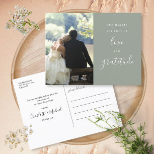 Carte Postale Mariage photo Sage Green Script Merci