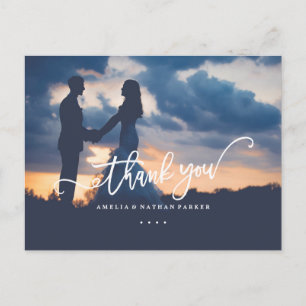 Carte Postale Mariage photo Sea Blue Gold Merci PostCard