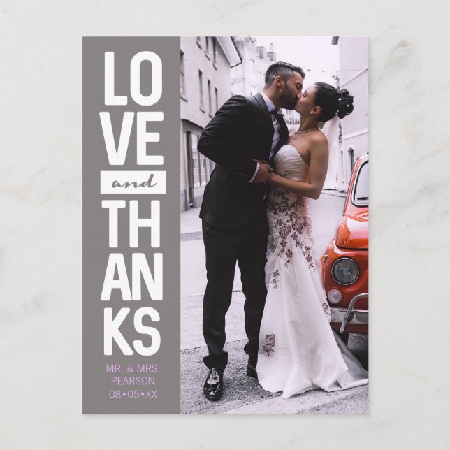 Carte Postale Mariage photo vertical personnalisé "amour & merci (Devant)