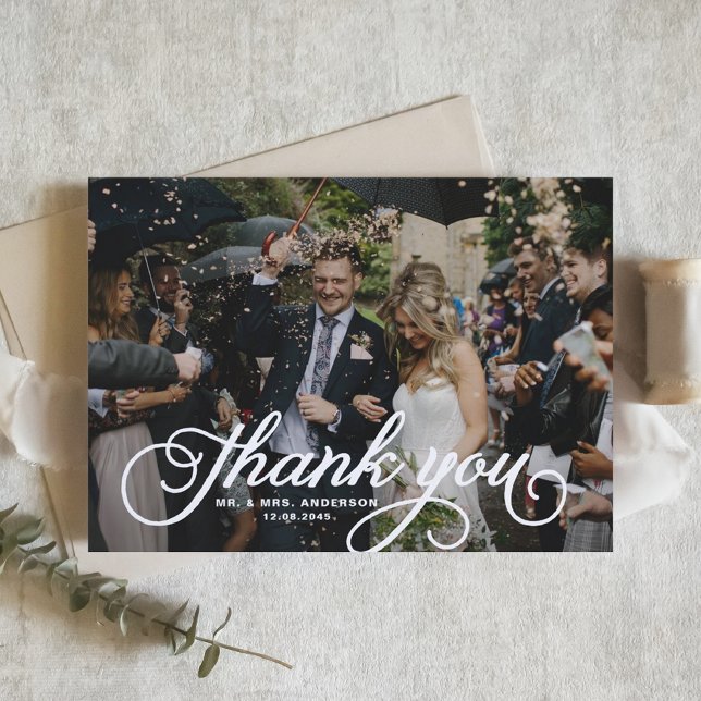 Carte Postale Mariage photo White Feminine Script (Créateur téléchargé)