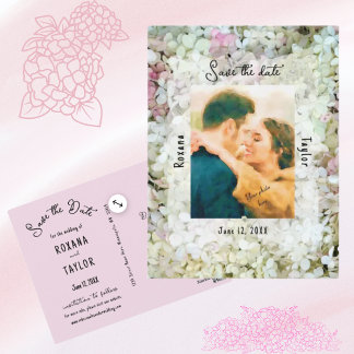 Carte Postale Mariage photo White Hydrangea Date de sauvegarde