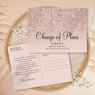 Carte Postale Mariage Reporté Rose Gold Pailleté Fête de Fiançai