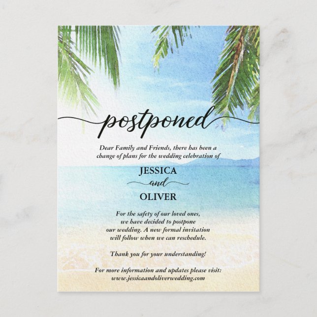 Carte postale Mariage reportée sur la plage (Devant)